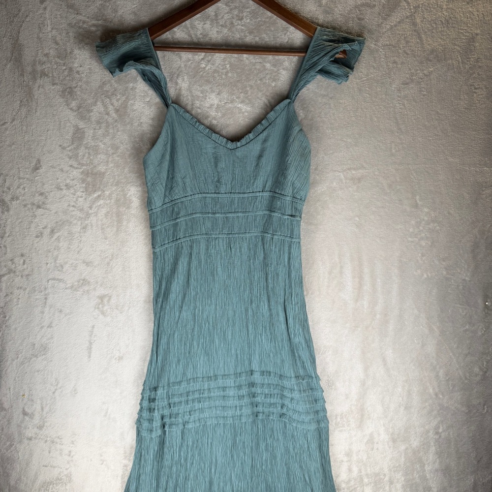 Max + Ash Womens Dusty Teal Blue Crinkle Gauze Tiered Ruffle Maxi Dress Size L